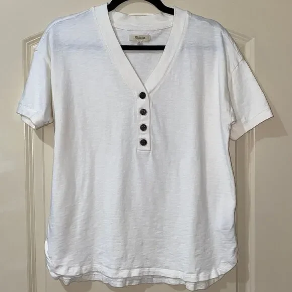 MADEWELL Relaxed Henley T-shirt Bright Ivory Women’s Size XS - Picture 2 of 7